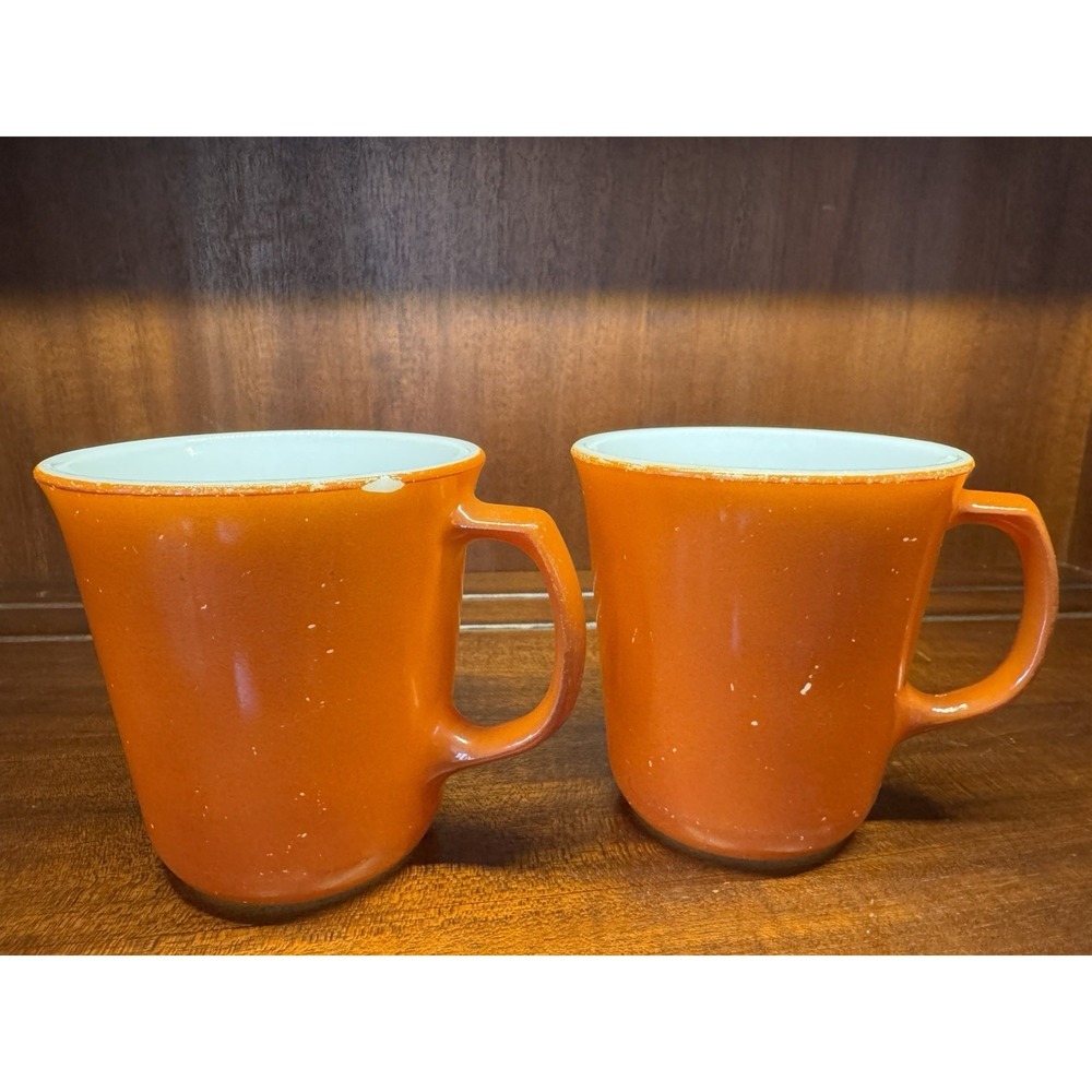 Vintage Pyrex Orange Coffee Mugs Set of‎ 2 Milk Glass USA Retro Mid Century
